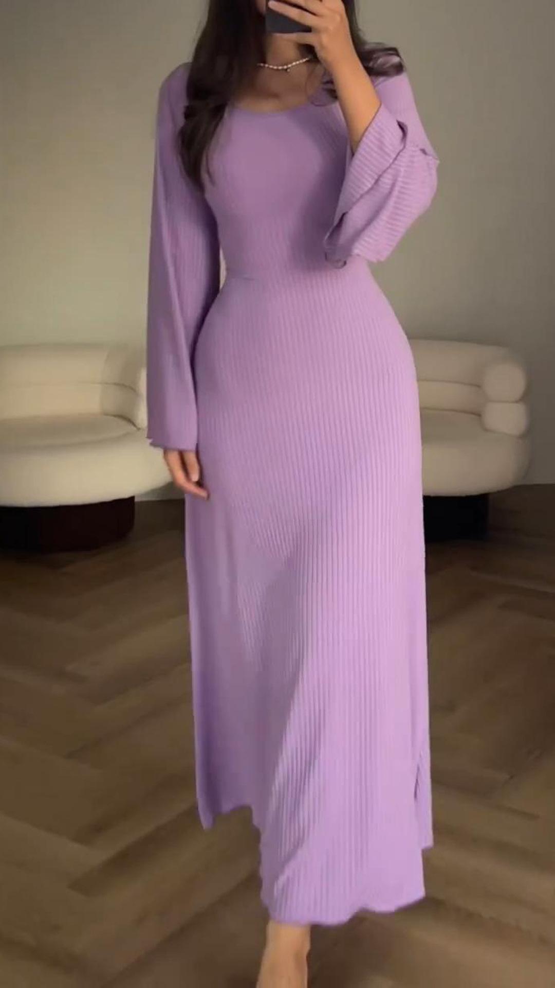 Isabella™️ – luźna długa sukienka z rozcięciem i długim rękawem
