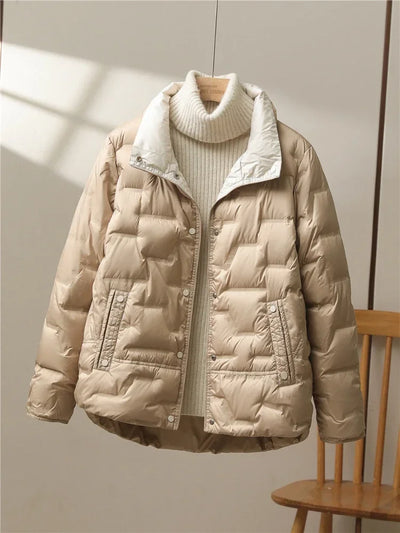 White Duck Down Coat 2024 New Autumn Winter Women Casual Hooded Single Breasted Jacket Fashion Light Puffer Parka Outwear