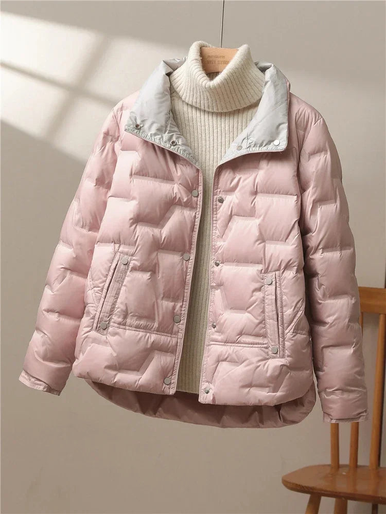 White Duck Down Coat 2024 New Autumn Winter Women Casual Hooded Single Breasted Jacket Fashion Light Puffer Parka Outwear