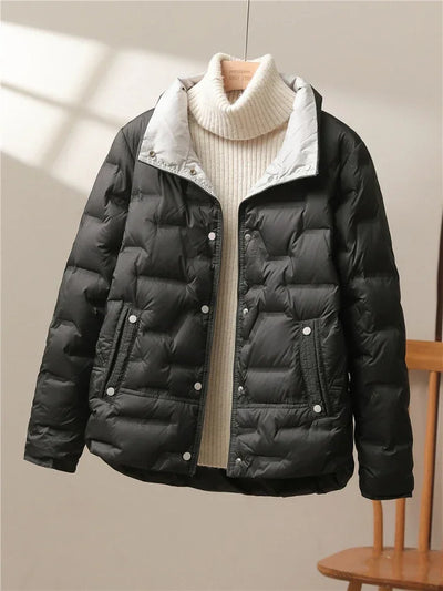 White Duck Down Coat 2024 New Autumn Winter Women Casual Hooded Single Breasted Jacket Fashion Light Puffer Parka Outwear