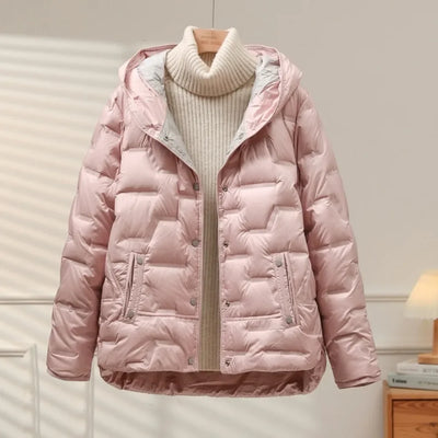 White Duck Down Coat 2024 New Autumn Winter Women Casual Hooded Single Breasted Jacket Fashion Light Puffer Parka Outwear