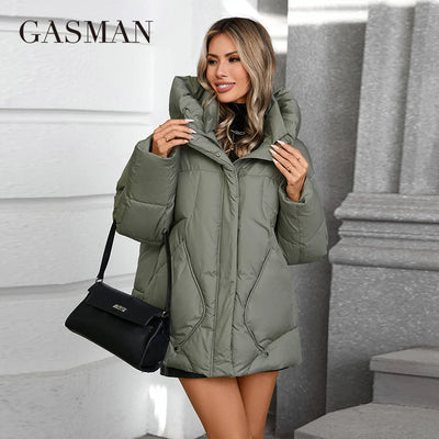 GASMAN 2024 Winter down jacket collection Fashion Solid Stand-up collar Women Coat Elegance Hooded Women's jackets 88613
