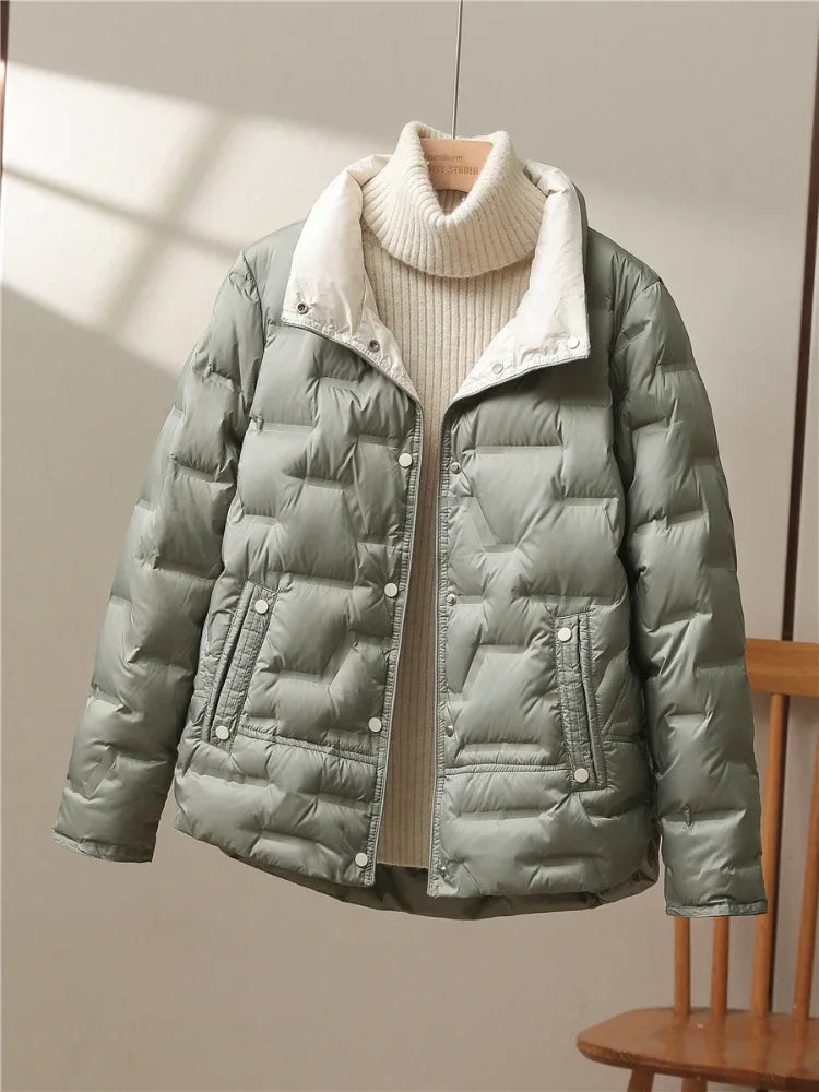 White Duck Down Coat 2024 New Autumn Winter Women Casual Hooded Single Breasted Jacket Fashion Light Puffer Parka Outwear