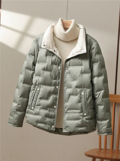 White Duck Down Coat 2024 New Autumn Winter Women Casual Hooded Single Breasted Jacket Fashion Light Puffer Parka Outwear