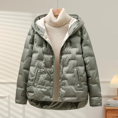 White Duck Down Coat 2024 New Autumn Winter Women Casual Hooded Single Breasted Jacket Fashion Light Puffer Parka Outwear