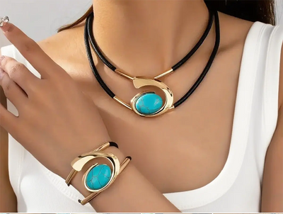 Diana - zestaw naszyjnik i bransoletka w kolorze cyjanowym